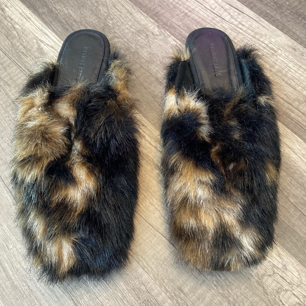 Helmut Lang faux fur slip on mules